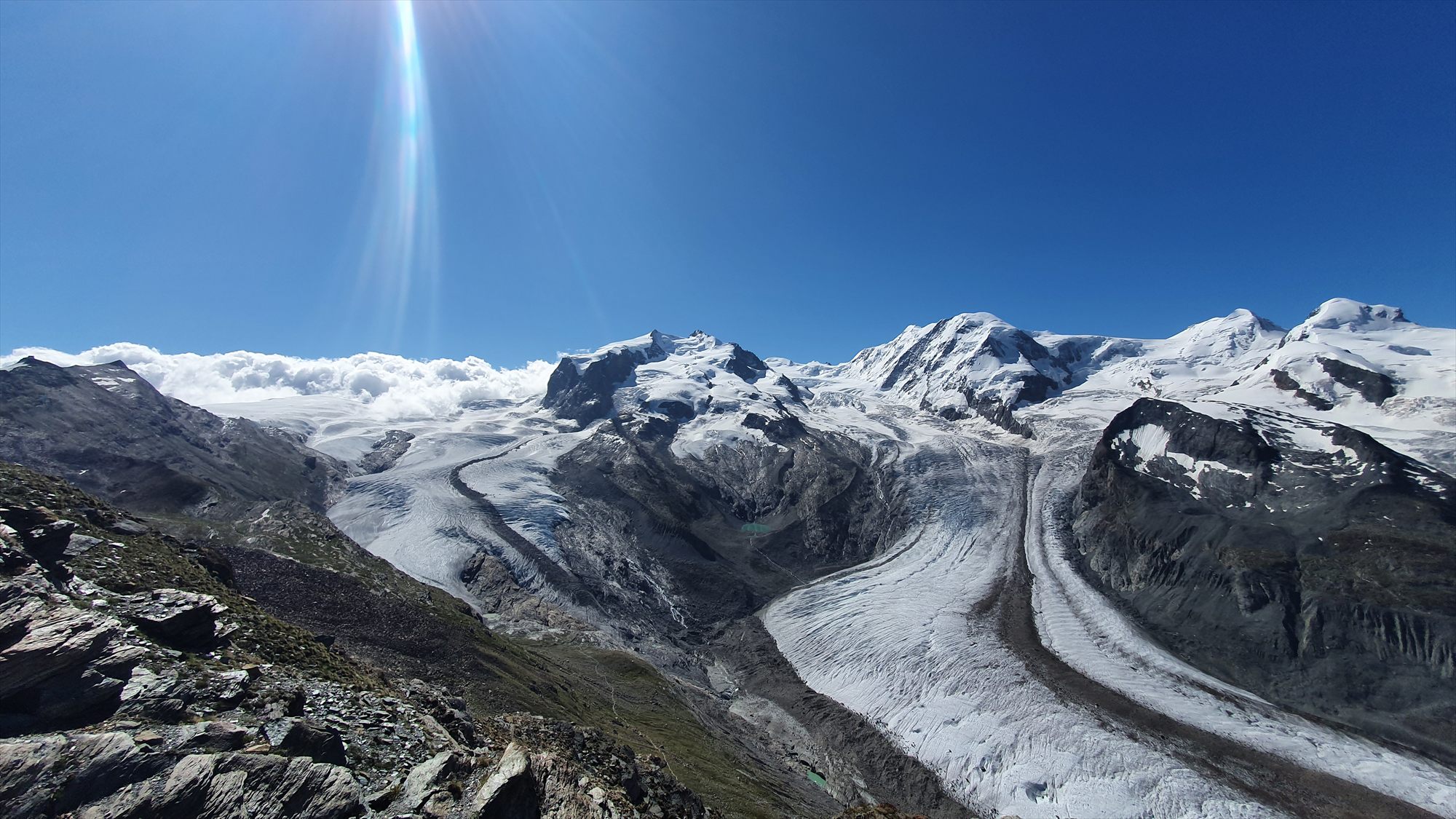 Blick vom Gornergrat auf Monte Rosa und Gornergletscher